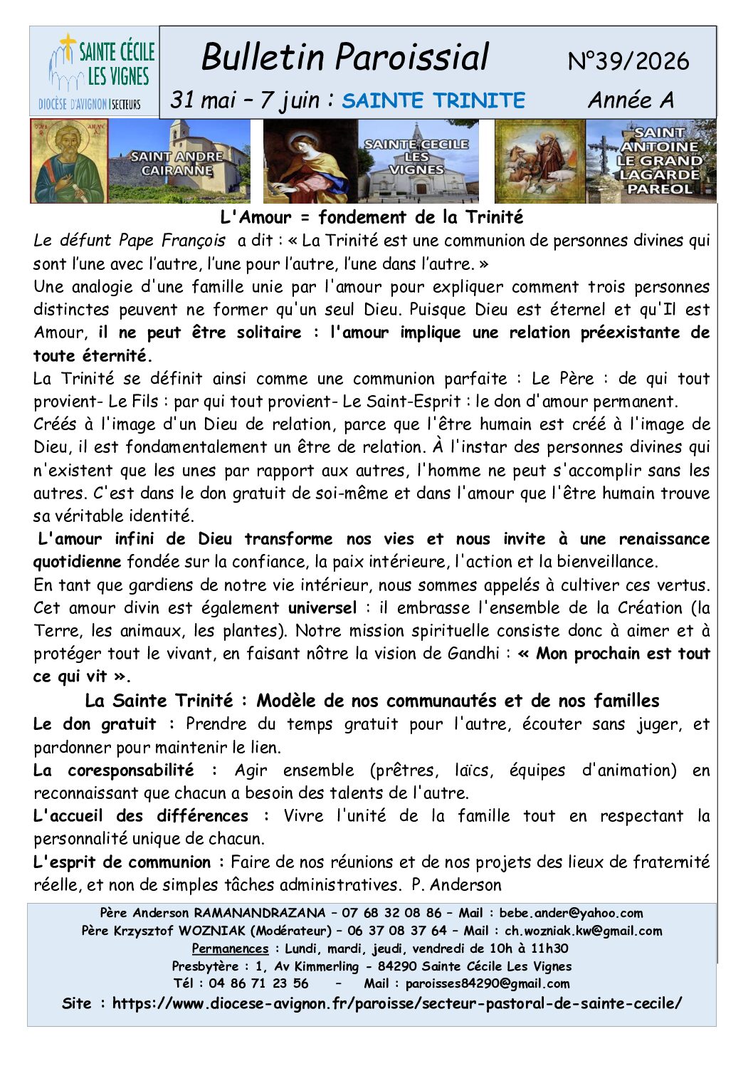 Feuille Paroissiale n°39 - semaine du 31 mai - 7 juin 2026 - Aperçu