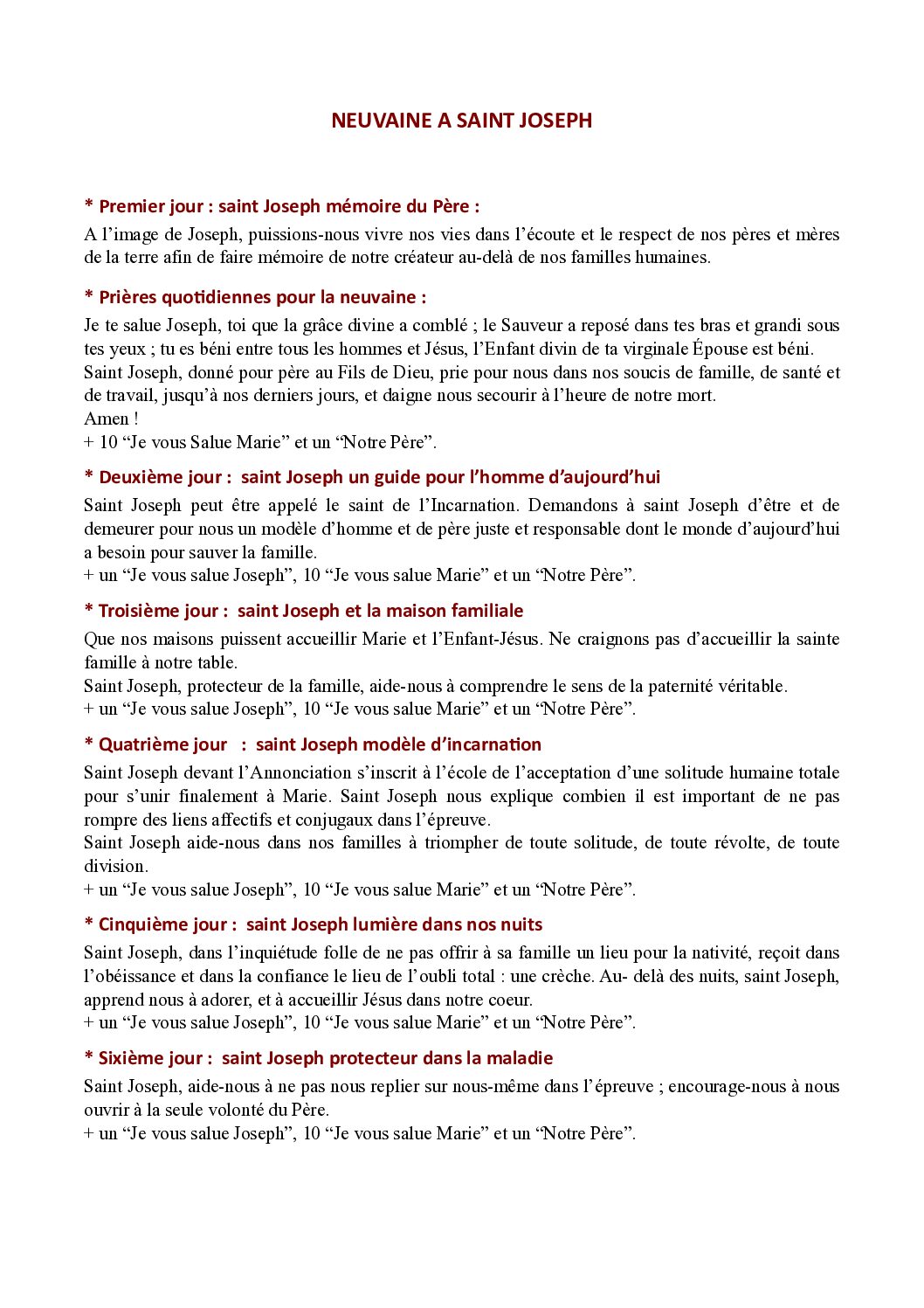 Neuvaine à St Joseph - Aperçu
