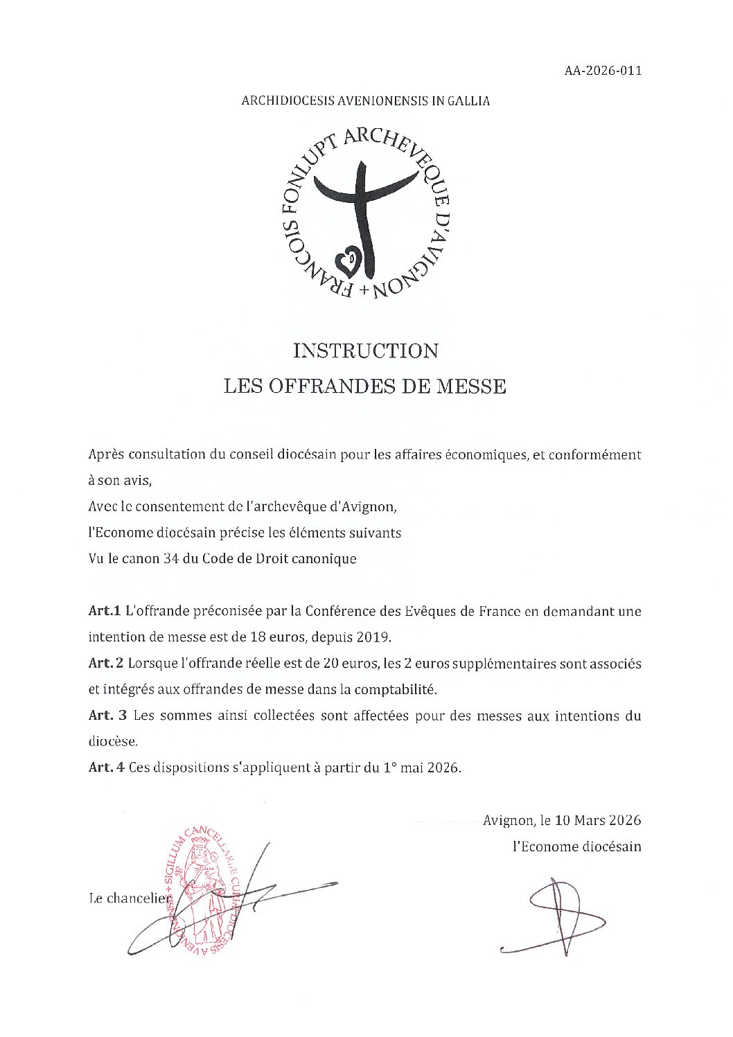 Instruction sur les offrandes de messe - Aperçu