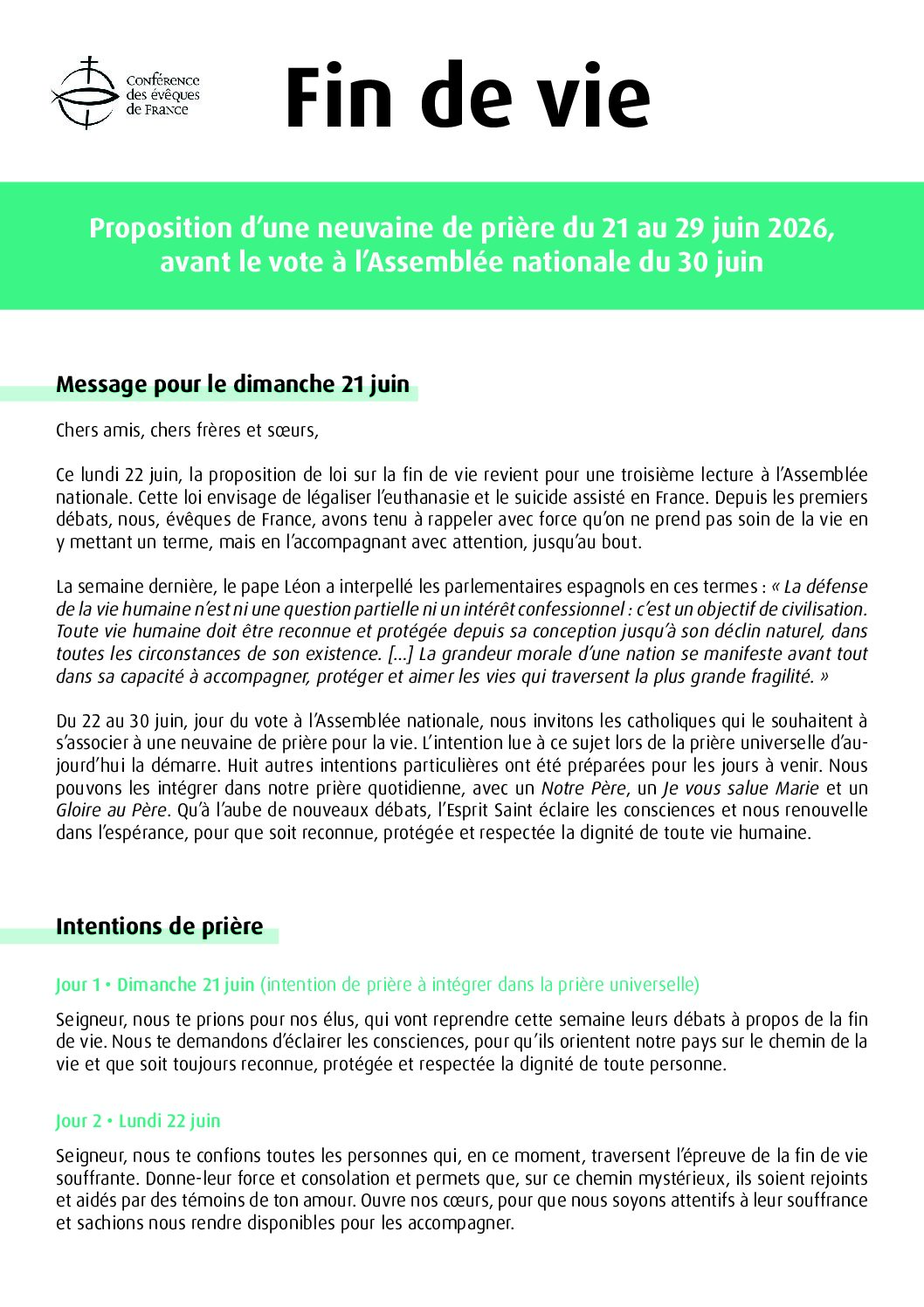 FIN DE VIE - Proposition d'une neuvaine de prière du 21 au 29 juin 2026 - Aperçu